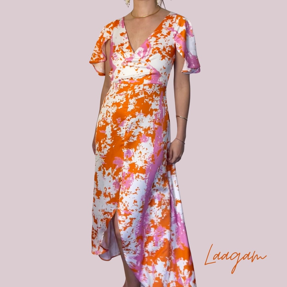 Laagam Sienna Dress – Orange & Pink Speckled, S/M